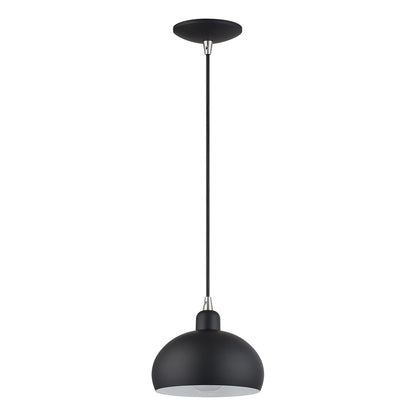 Livex Domma 1Lt Mini Pendant, Black/Nickel Accents/Black/Shiny White