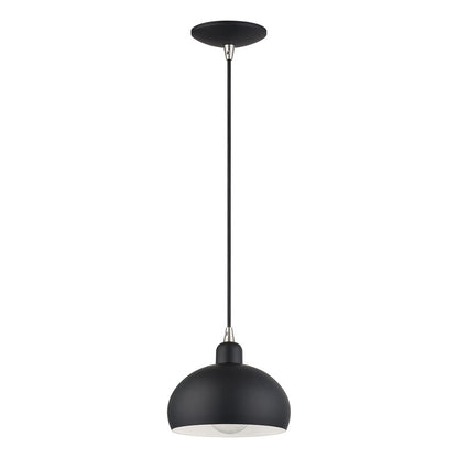 Livex Domma 1Lt Mini Pendant, Black/Nickel Accents/Black/Shiny White