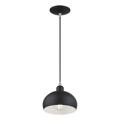 Livex Domma 1Lt Mini Pendant, Black/Nickel Accents/Black/Shiny White
