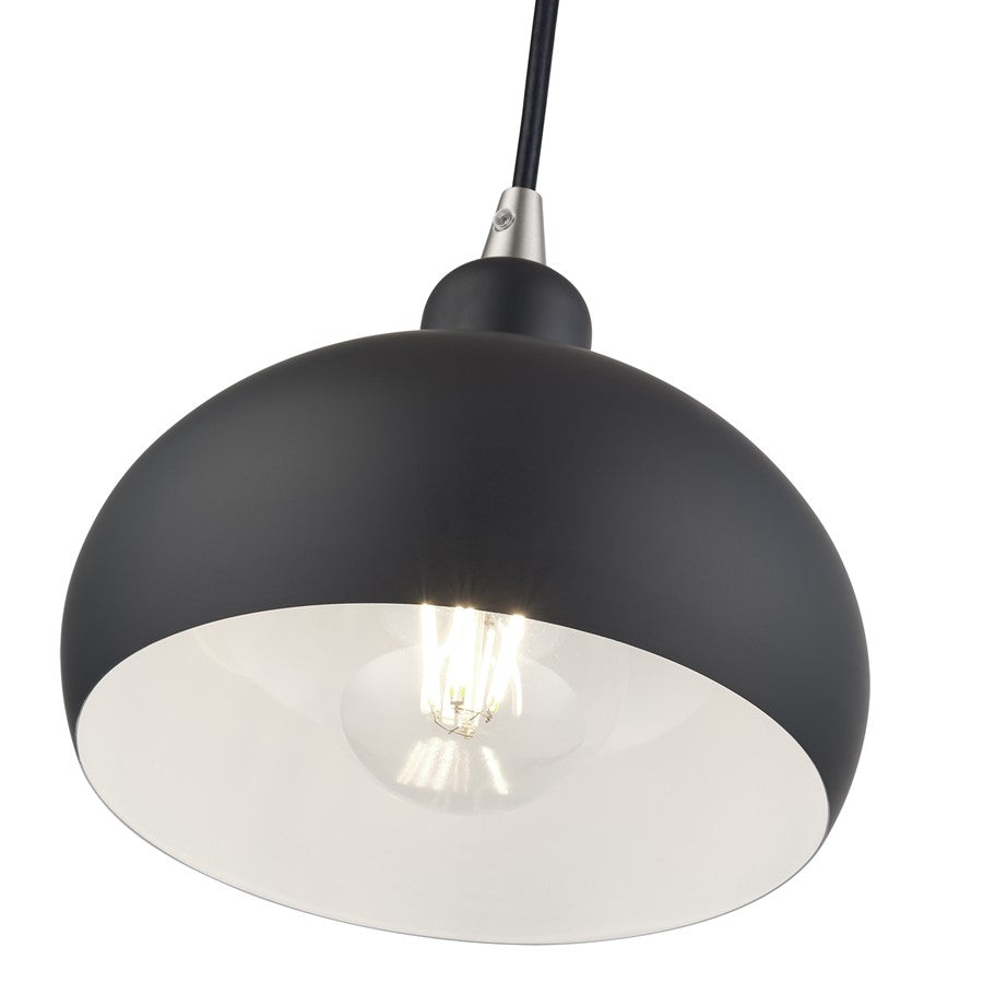 Livex Domma 1Lt Mini Pendant, Black/Nickel Accents/Black/Shiny White