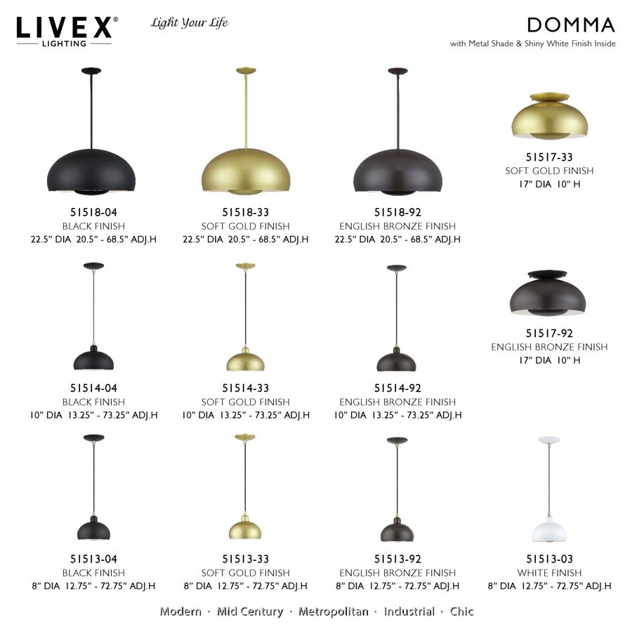 Livex Domma 1Lt Mini Pendant, Black/Nickel Accents/Black/Shiny White