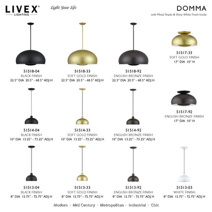 Livex Domma 1Lt Mini Pendant, Black/Nickel Accents/Black/Shiny White