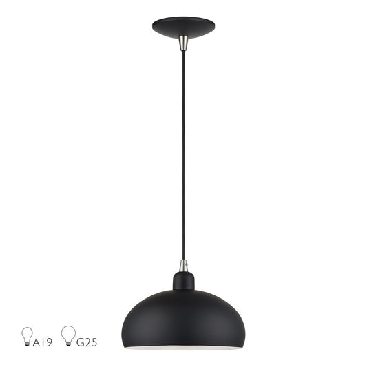 Livex Domma 1Lt 10"Dia Pendant, Black/Nickel/Black/White - 51514-04
