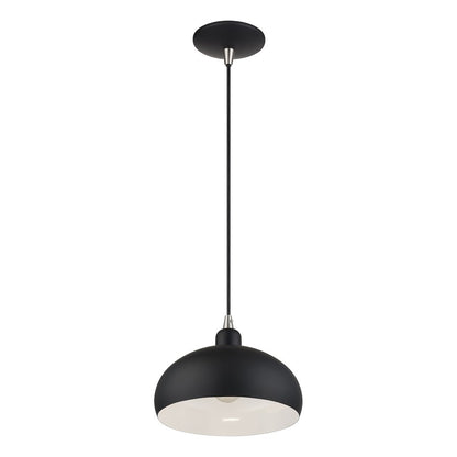 Livex Domma 1Lt 10"Dia Pendant, Black/Nickel/Black/White