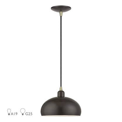 Livex Domma 1Lt 10"Dia Pendant, Bronze/Brass/Bronze/White - 51514-92