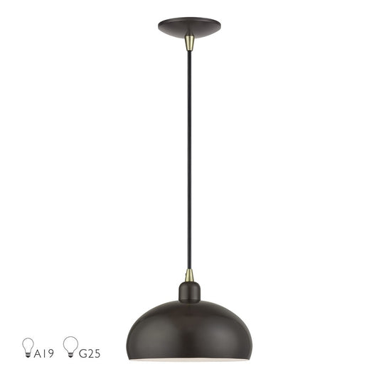 Livex Domma 1Lt 10"Dia Pendant, Bronze/Brass/Bronze/White - 51514-92