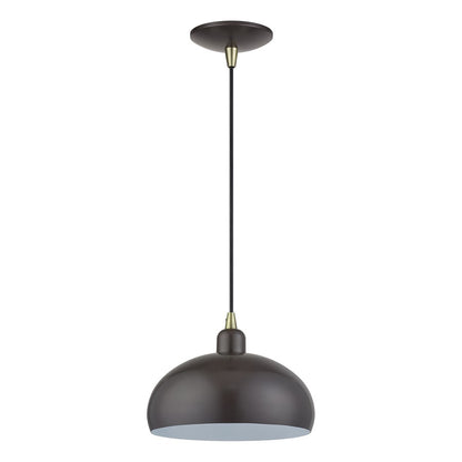 Livex Domma 1Lt 10"Dia Pendant, Bronze/Brass/Bronze/White