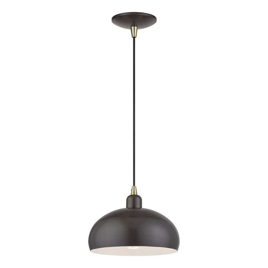 Livex Domma 1Lt 10"Dia Pendant, Bronze/Brass/Bronze/White