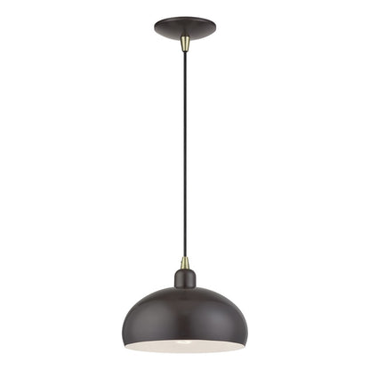 Livex Domma 1Lt 10"Dia Pendant, Bronze/Brass/Bronze/White
