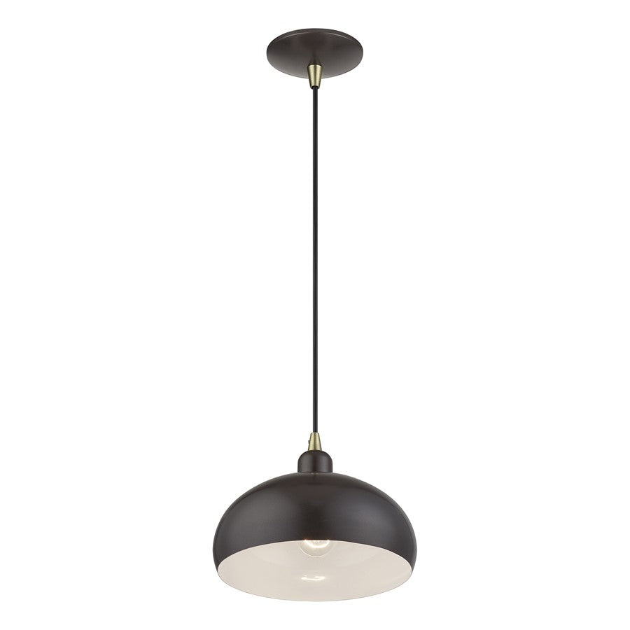 Livex Domma 1Lt 10"Dia Pendant, Bronze/Brass/Bronze/White