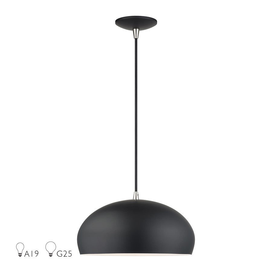 Livex Domma 1Lt 14" Dia Pendant, Black/Nickel/Black/White - 51515-04
