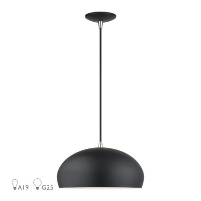 Livex Domma 1Lt 14" Dia Pendant, Black/Nickel/Black/White - 51515-04