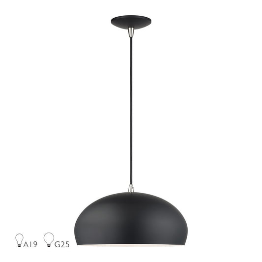 Livex Domma 1Lt 14" Dia Pendant, Black/Nickel/Black/White - 51515-04