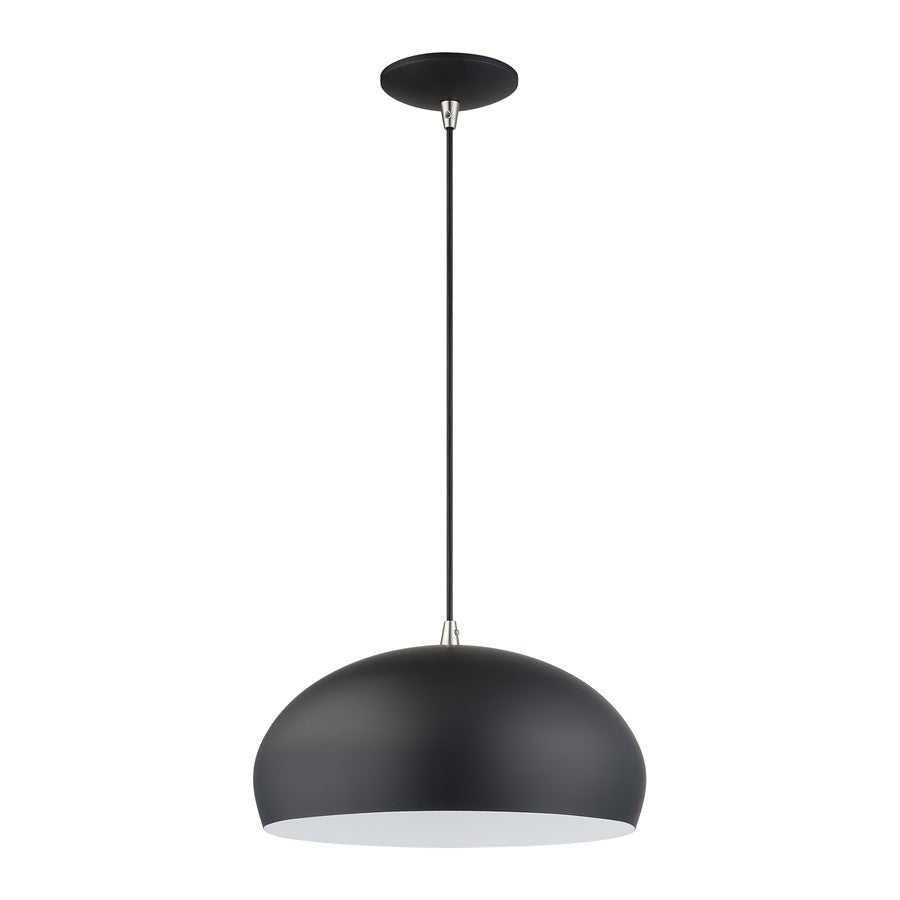 Livex Domma 1Lt 14" Dia Pendant, Black/Nickel/Black/White