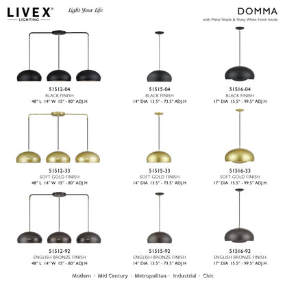 Livex Domma 1Lt 14" Dia Pendant, Black/Nickel/Black/White