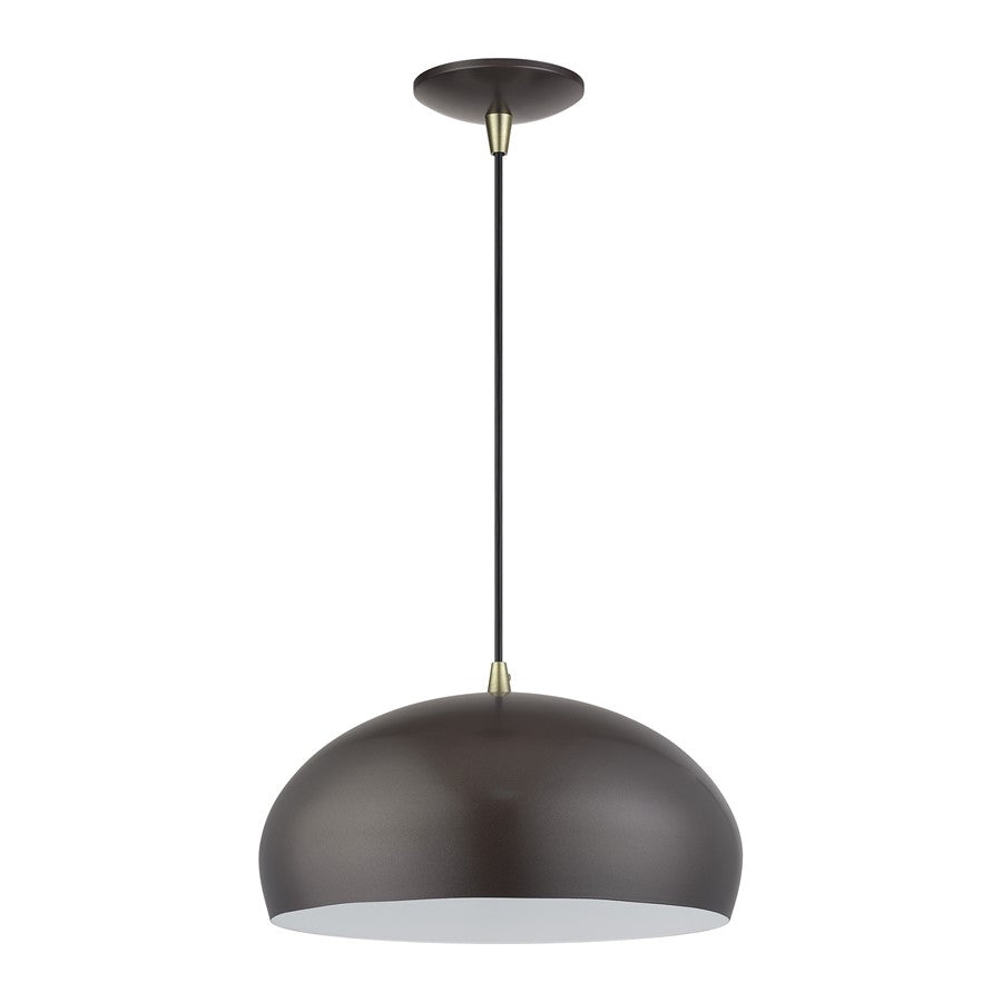 Livex Domma 1Lt 14" Dia Pendant, Bronze/Brass/Bronze/White