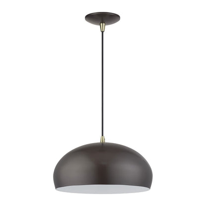 Livex Domma 1Lt 14" Dia Pendant, Bronze/Brass/Bronze/White