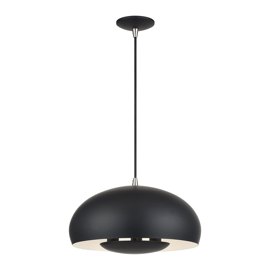 Livex Domma 3Lt Pendant, Black/Nickel Accents/Black/Shiny White