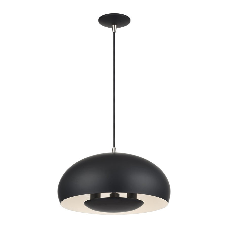 Livex Domma 3Lt Pendant, Black/Nickel Accents/Black/Shiny White