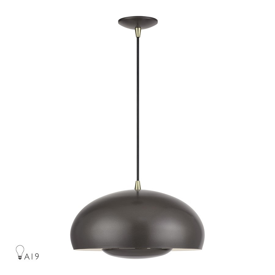 Livex Domma 3Lt Pendant, Bronze/Brass Accents/Bronze/Shiny White - 51516-92