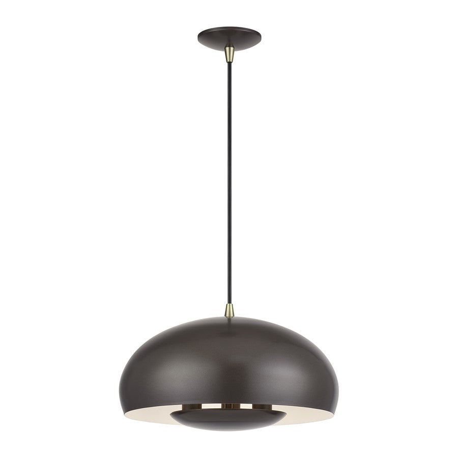 Livex Domma 3Lt Pendant, Bronze/Brass Accents/Bronze/Shiny White