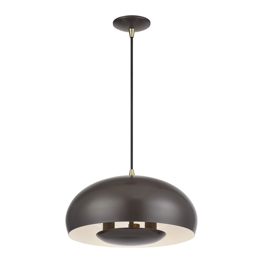 Livex Domma 3Lt Pendant, Bronze/Brass Accents/Bronze/Shiny White
