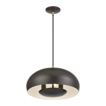 Livex Domma 3Lt Pendant, Bronze/Brass Accents/Bronze/Shiny White