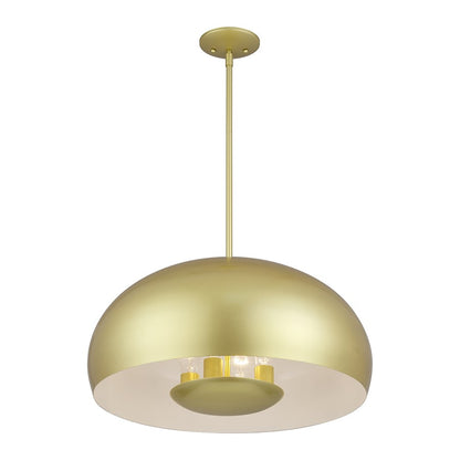 Livex Domma 4Lt Pendant, Soft Gold/Soft Gold Steel/Shiny White