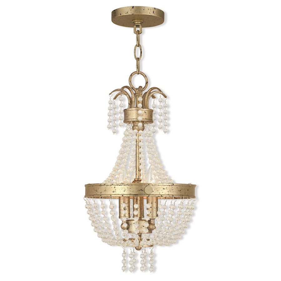 Livex Valentina 3 Light Pendant, Winter Gold/Clear Crystals