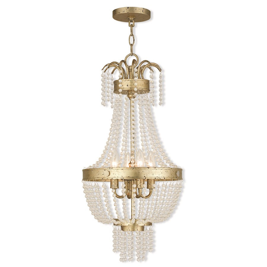 Livex Valentina 4 Light Pendant, Winter Gold/Clear Crystals