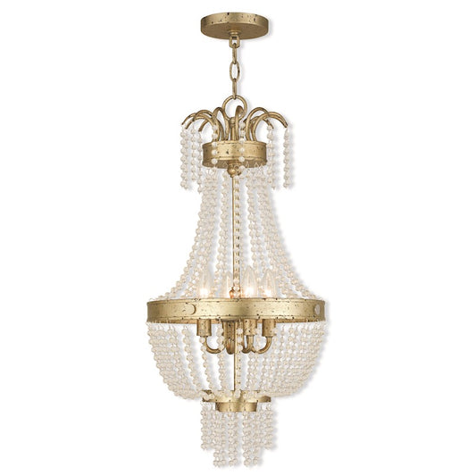 Livex Valentina 4 Light Pendant, Winter Gold/Clear Crystals