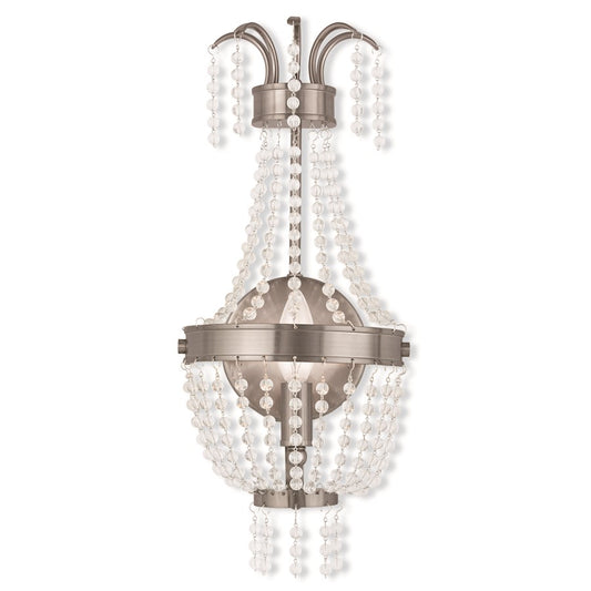 Livex Valentina 1 Light Wall Sconce, Brushed Nickel/Clear Crystals