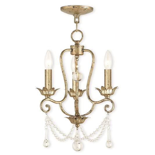 Livex Sophia 3 Light Mini Chandelier, Hand Applied Winter Gold
