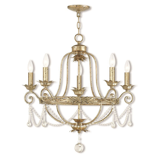 Livex Sophia 5 Light Chandelier, Hand Applied Winter Gold