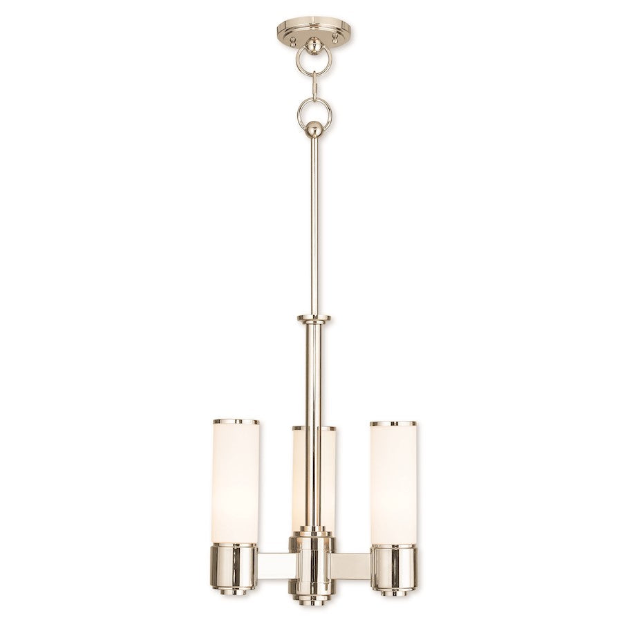 Livex Weston 3 Light Mini Chandelier, P Nickel/Satin Opal White
