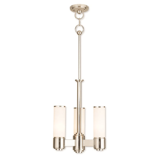 Livex Weston 3 Light Mini Chandelier, P Nickel/Satin Opal White