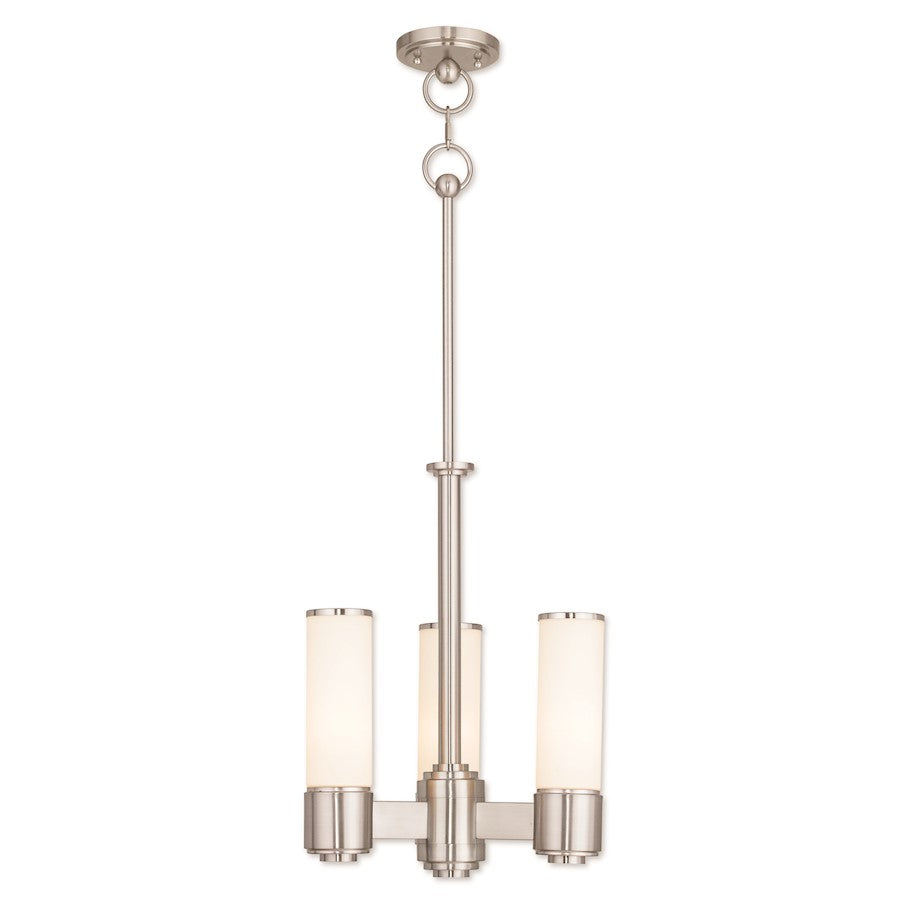 Livex Weston 3 Light Mini Chandelier, B Nickel/Satin Opal White
