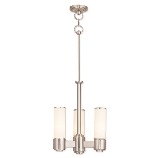 Livex Weston 3 Light Mini Chandelier, B Nickel/Satin Opal White