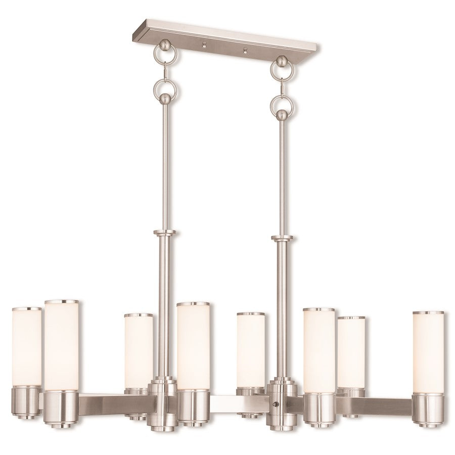Livex Weston 8 Light Linear Chandelier, B Nickel/Satin Opal White