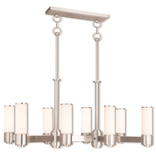 Livex Weston 8 Light Linear Chandelier, B Nickel/Satin Opal White