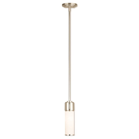 Livex Weston 1 Light Mini Pendant, Nickel/Satin Opal White