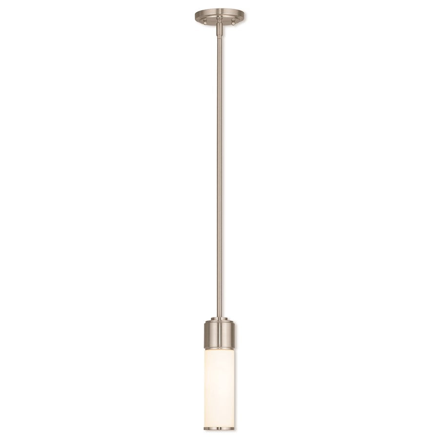 Livex Weston 1 Light Mini Pendant, Nickel/Hand Blown Satin Opal White