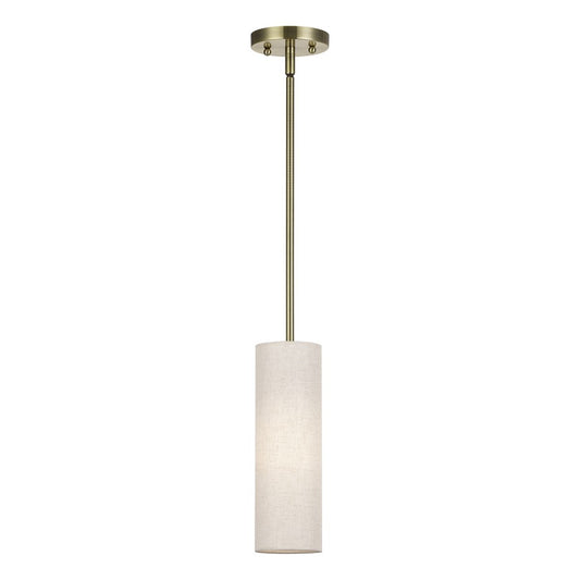 Livex Monroe 1Lt 8" Mini Pendant, Brass/Oatmeal/White - 52130-01
