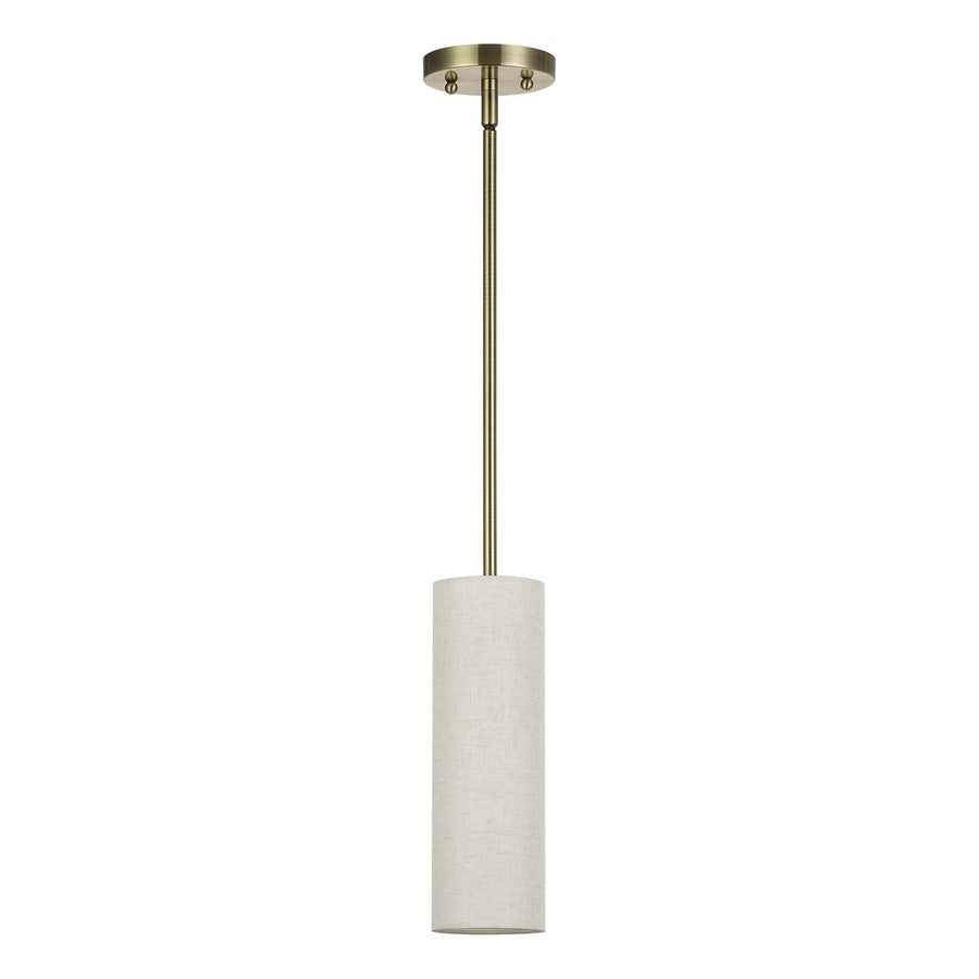 Livex Monroe 1Lt 8" Mini Pendant, Brass/Oatmeal/White