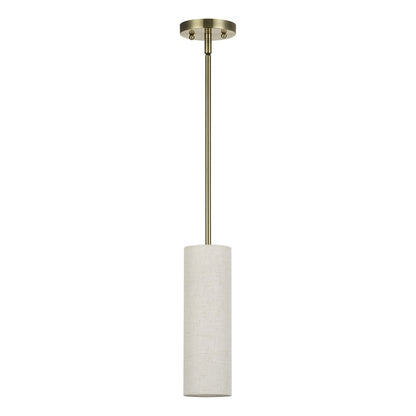 Livex Monroe 1Lt 8" Mini Pendant, Brass/Oatmeal/White