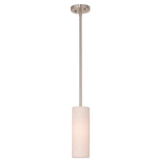 Livex Meridian 1 Light Mini Pendant, Nickel/Oatmeal Color Hardback
