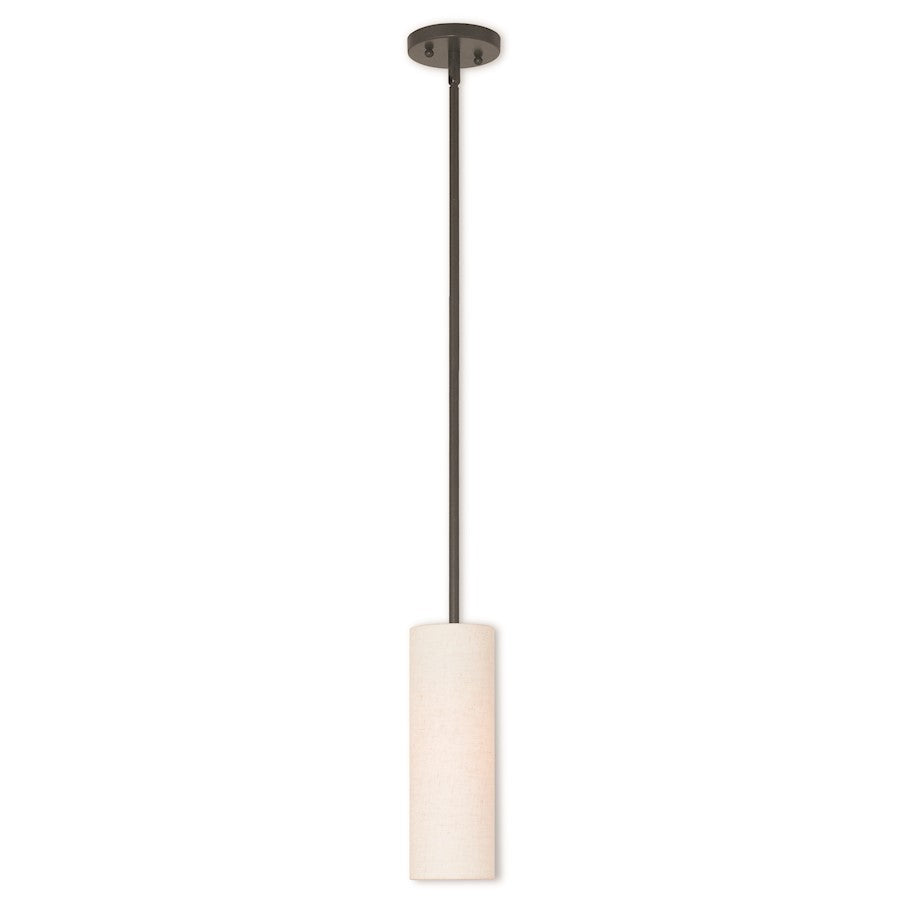 Livex Meridian 1 Light Mini Pendant, Bronze/Oatmeal Color Hardback