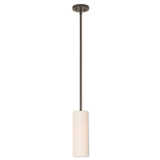 Livex Meridian 1 Light Mini Pendant, Bronze/Oatmeal Color Hardback
