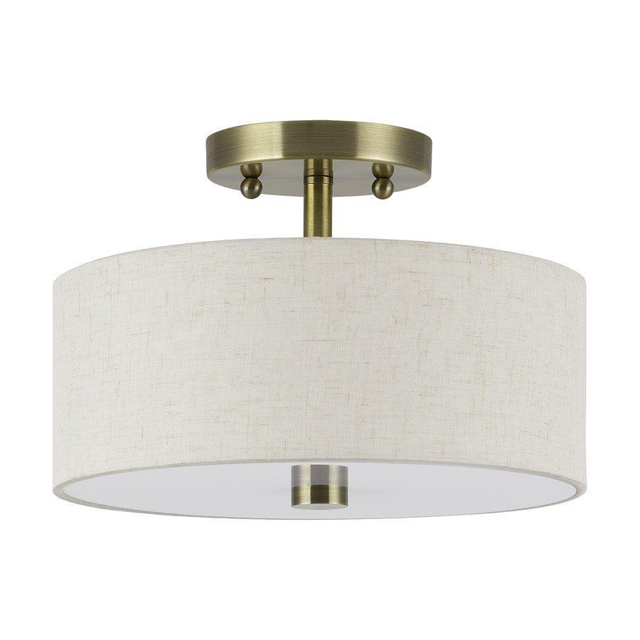 Livex Monroe 2Lt 11" Dia Semi-Flush, Brass/Oatmeal/White