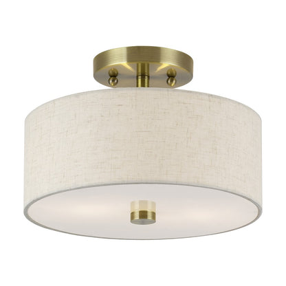 Livex Monroe 2Lt 11" Dia Semi-Flush, Brass/Oatmeal/White